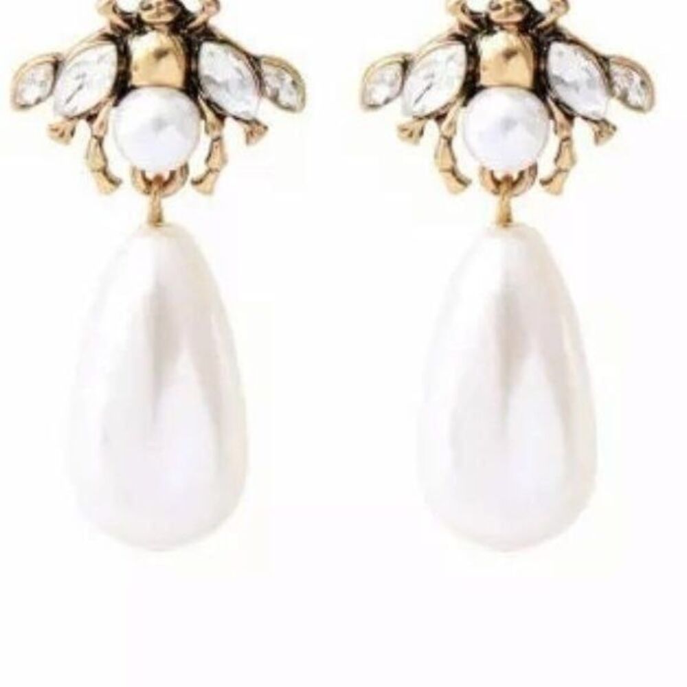 Bee Teardrop Pearl Vintage Art deco Earrings